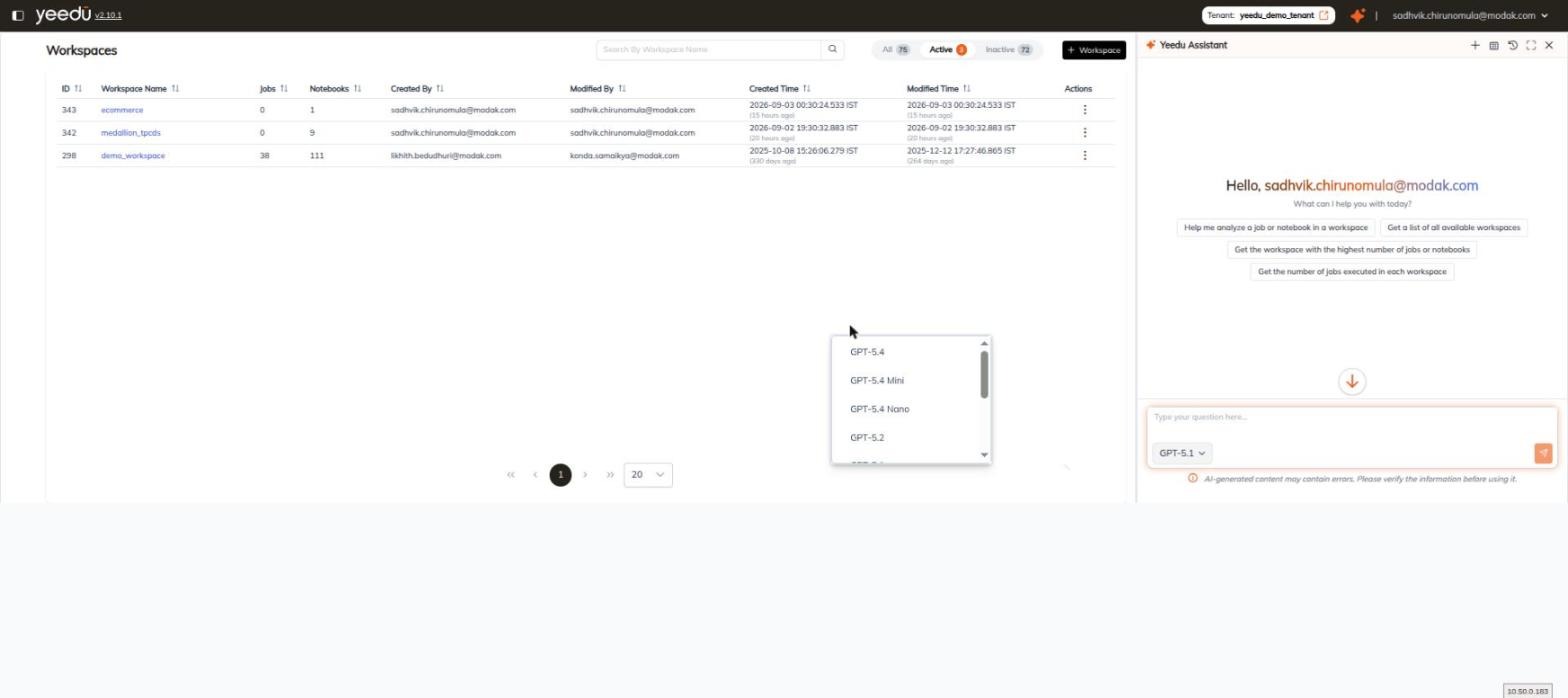 The Change AI model dropdown listing all nine available models