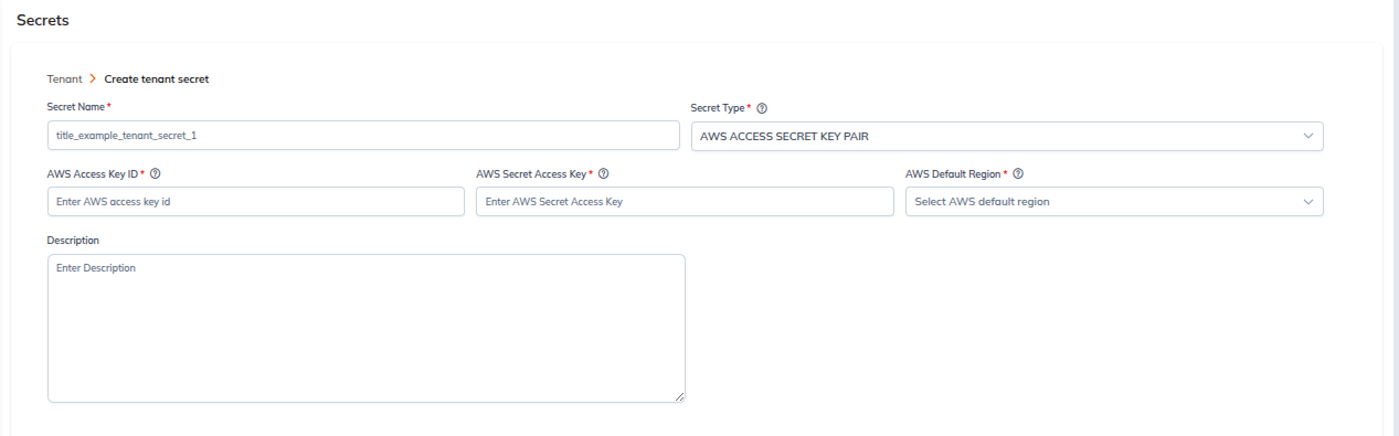 AWS access key pair secret form