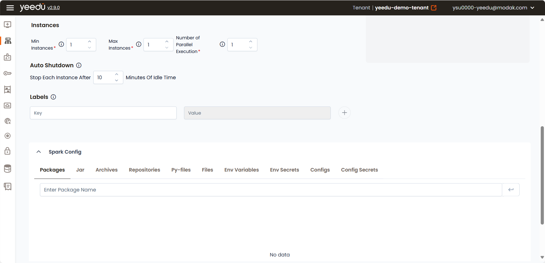 cluster-spark-config-screen