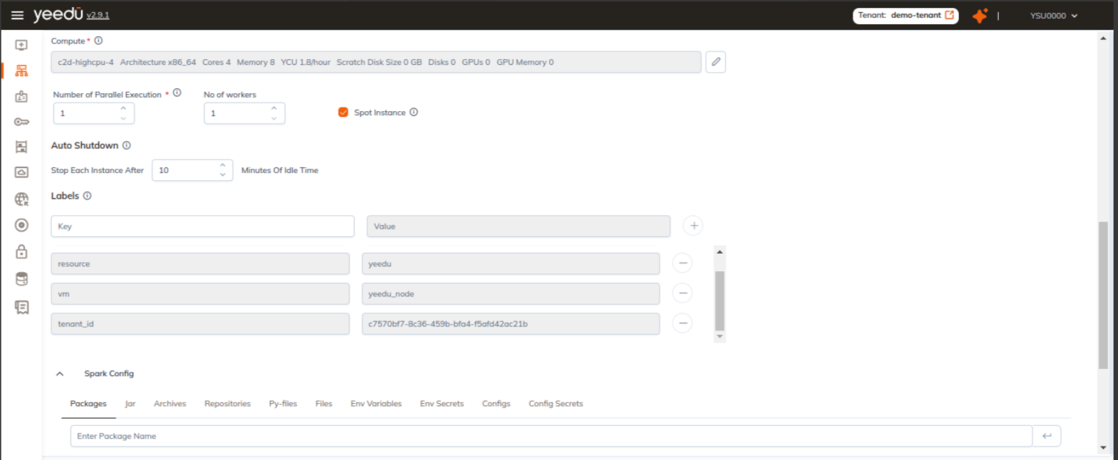 cluster-spark-config-screen
