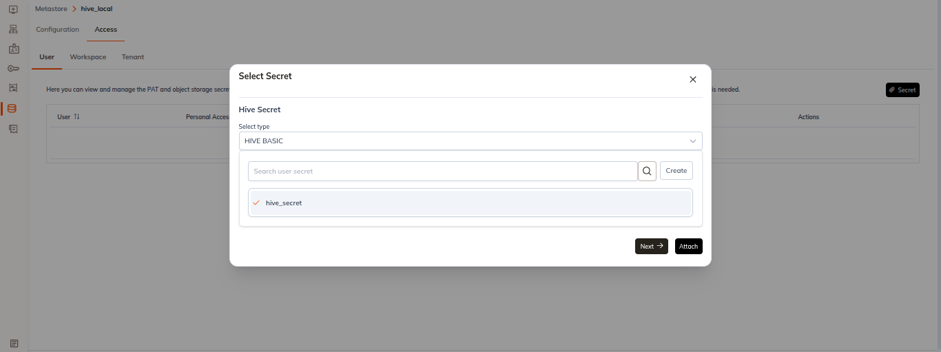 Validating a secret from the metastore configuration