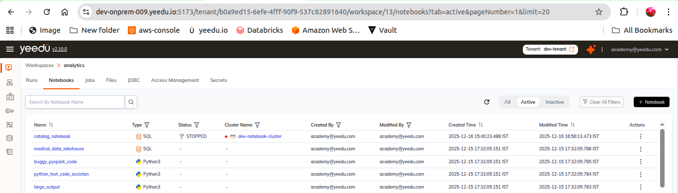 Notebook dashboard