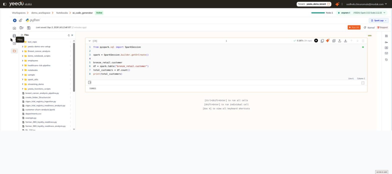 Files tree in the notebook editor