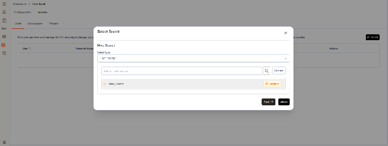Selecting a secret for a metastore