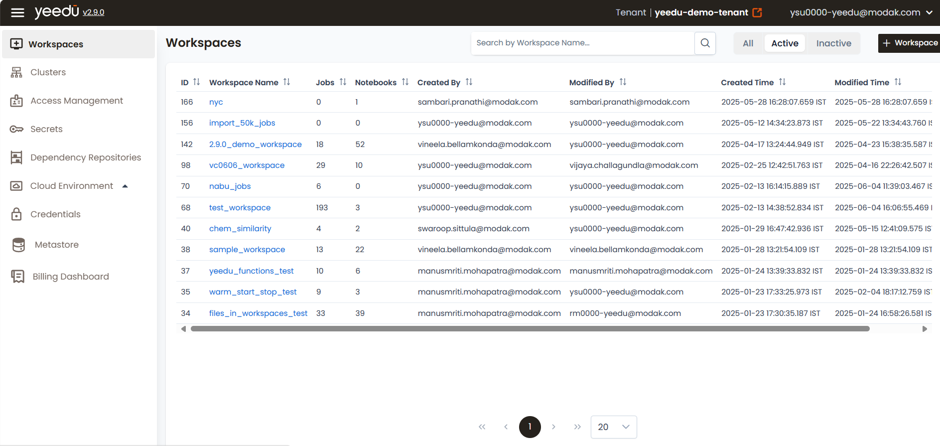 workspaces-list